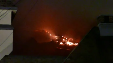 Heavy flames at night Stock Footage 139657452