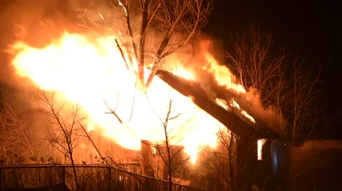 Heavy Flames from Two Story Building Stock Footage 60633486