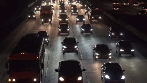 Heavy freeway traffic at nigh Stock Footage 137484300