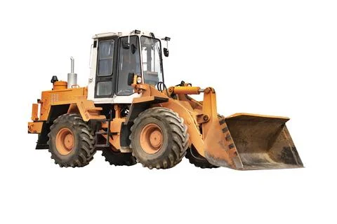Heavy front loader or bulldozer on a white isolated background. construction  Stock Photos