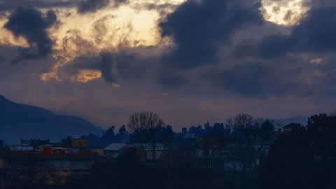 Heavy grungy clouds moving storm timelapse evening sunset moody Stock Footage 103345133
