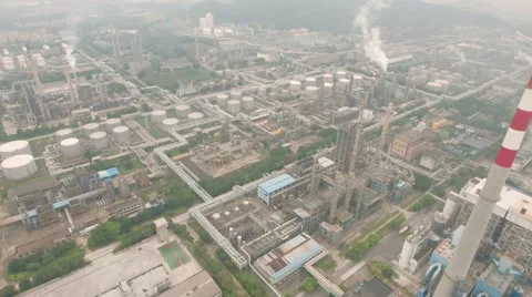 Heavy industrial complex, oil refinery in China seen from above Stock Footage 67521148