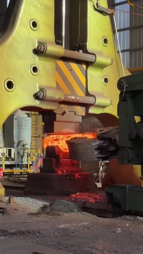 Heavy Industrial Hammer Forging Red Hot Metal in a Steel Mill China Stock Footage 339203318