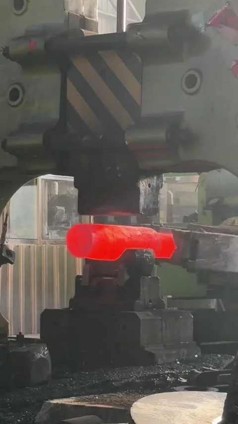 Heavy Industrial Press Forging Red Hot Steel Billet in Factory China Stock Footage 339203306