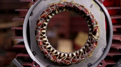 Heavy industry - Assembling a motor that converts electricity to mechanical work Stock Footage 45455270