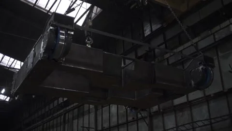 Heavy industry concept, interior inside the factory workshop. Clip. Bottom view Stock Footage 145921482