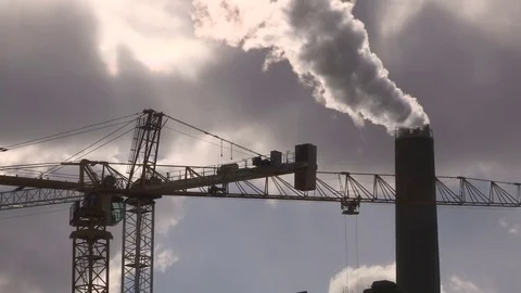 Heavy industry construction smokestacks and carbon emissions Stock Footage 72203569