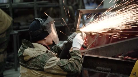 Heavy Industry Engineering Factory Interior with Industrial Worker Using Angle 스톡 동영상 178853116