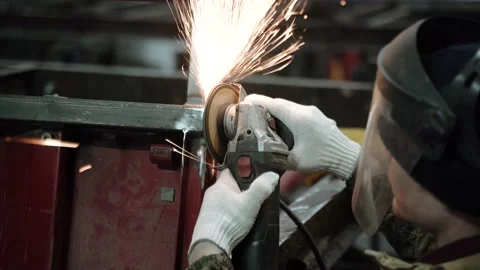 Heavy Industry Engineering Factory Interior with Industrial Worker Using Angle Stock Footage 178853215
