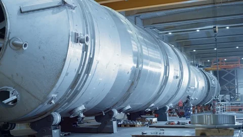 Heavy Industry Manufacturing Facility / Factory where Large Diameter Pipe Stock Footage