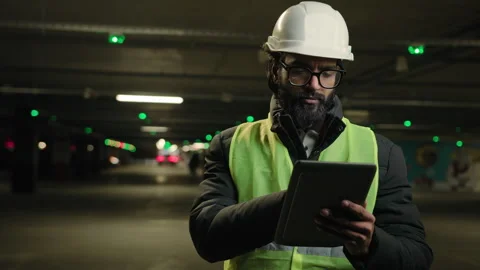 Heavy industry technology engineer Arabian man Indian builder in hard hat Stock Footage 242414087