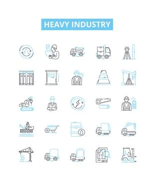 Heavy industry vector line icons set. manufacturing, smelting, mining, power Stock Illustration