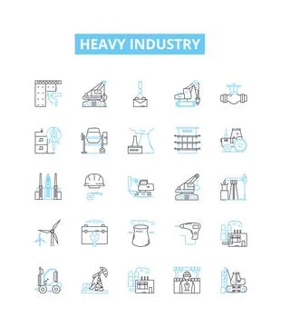 Heavy industry vector line icons set. manufacturing, smelting, mining, power Stock Illustration