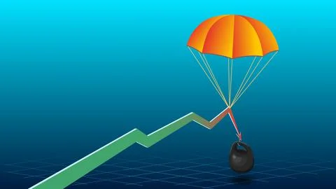 Heavy kettlebell pulls the graph arrow down and parachute holds the arrow イラスト素材