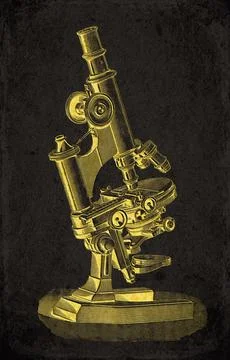 Heavy Laboratory Compound Microscope Scientific Instrument Engraving Stock Illustration