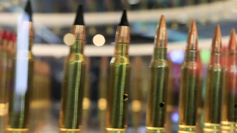 Heavy machine rifle gun bullets of various sizes Stock Footage 290016927