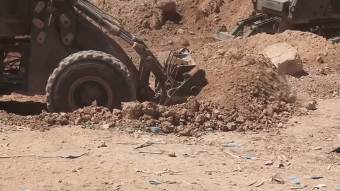 Heavy machinery in excavation at Forward Operating Base Whitehouse - 2012 Stock Footage 104298728