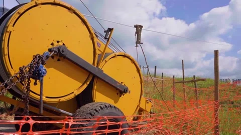 Heavy machinery installing fiber optic cable Stock Footage 342111742