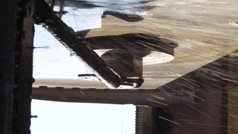 Heavy machinery for large stone cutting, stone workshop, craft work Stock Footage 246344968