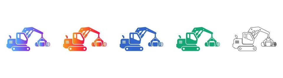 Heavy Machinery Log Loader Icon Set Illustration