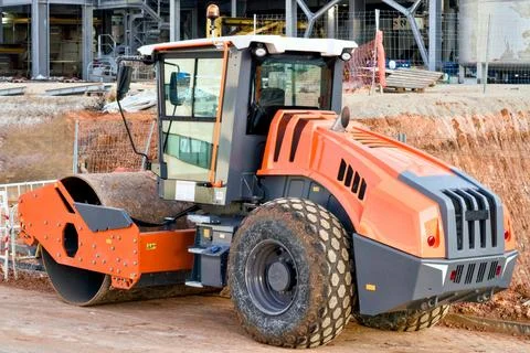 Heavy Machinery Roller operating effectively on a Construction Site Stock Photos