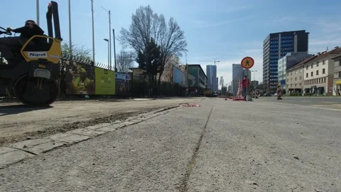 Heavy machinery working on construction site in city center Stock Footage 151361289