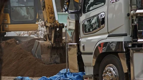 Heavy machinery working on construction site. Stock Footage 169581867