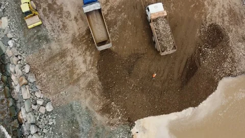 Heavy machinery working on a construction site aerial view Stock-Footage 343292214