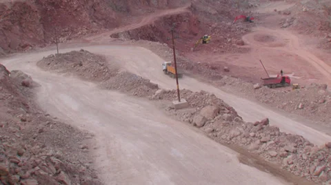 Heavy machinery working on open-pit mining operations Stock Footage 29661559