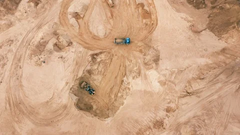 Heavy machinery working in sand quarry, aerial view Stock Footage 104954009