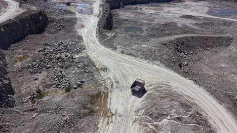 Heavy machinery works on a construction site for mining activities in a large Stock Footage 342463732