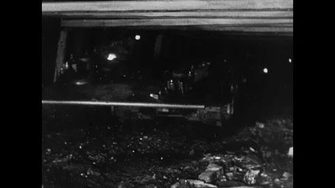 Heavy machines going through coal, adventure of coal, united kingdom, 1947 Stock Footage 131532418