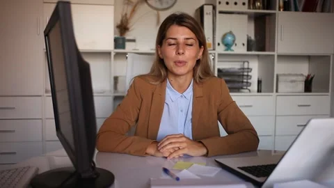 Heavy male manager working with docs in white room Stock Footage 156353737