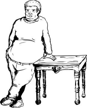 Heavy Man Leaning on Table Stock Illustration