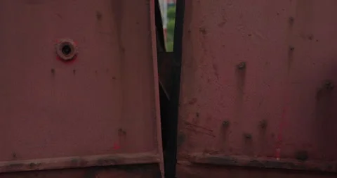 Heavy metal hatch of ship hull covers cargo safely closeup Stock Footage 320454591