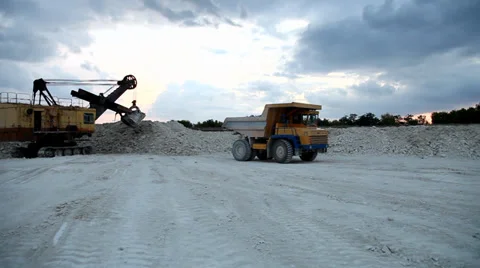 Heavy mining dump truck being loaded with iron ore Stock Footage 38500333