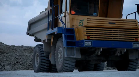 Heavy mining dump truck being loaded with iron ore Stock Footage 38500378