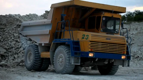 Heavy mining dump truck being loaded with iron ore Stock Footage 38538359