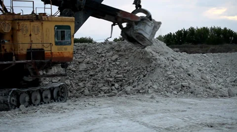 Heavy mining dump truck being loaded with iron ore Stock Footage 38539664