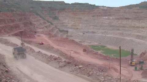 Heavy mining machinery is working in an open pit mine Stock Footage 29658785