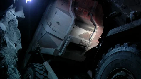 Heavy Mining Truck Operating Inside Underground Iron Mine, Argentina Stock Footage 152801981