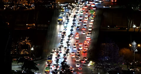 Heavy Night Traffic with Headlights and Taillights in Tbilisi 스톡 동영상 346337409
