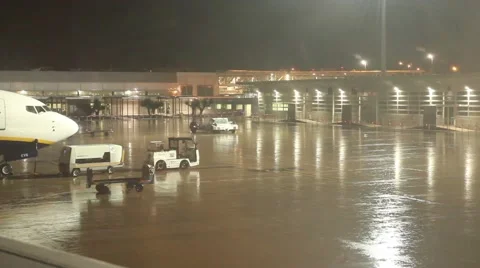 Heavy rain in airport, delays, cancellations Stock Footage