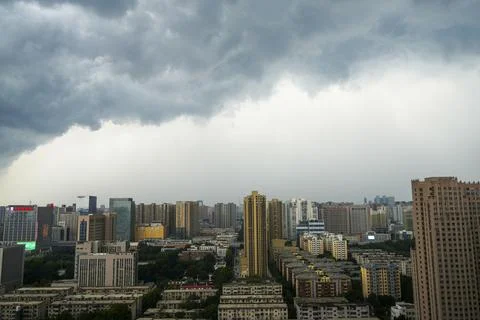 Heavy Rain Alert Issued as Dark Clouds Gather Over Zhengzhou Stock Photos