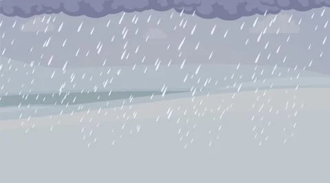 Heavy rain and dark clouds vector flat illustration. Rainy season, flood, bad イラスト素材