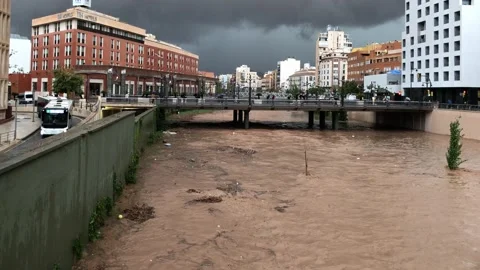 Heavy rain and fast flowing river in Malaga 스톡 동영상 290786200
