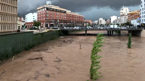 Heavy rain and fast flowing river in Malaga 스톡 동영상 290786310