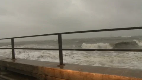 Heavy rain and waves pound at coast during Hurricane Sandy - 2012 Stock Footage 106160529
