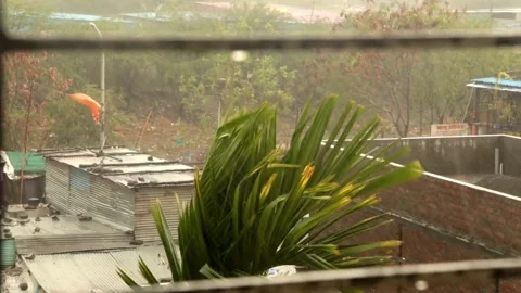 Heavy rain and windy climate outside. Stock Footage 131357037