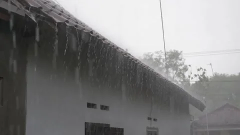 Heavy rain around the house Stock-Footage 148161072